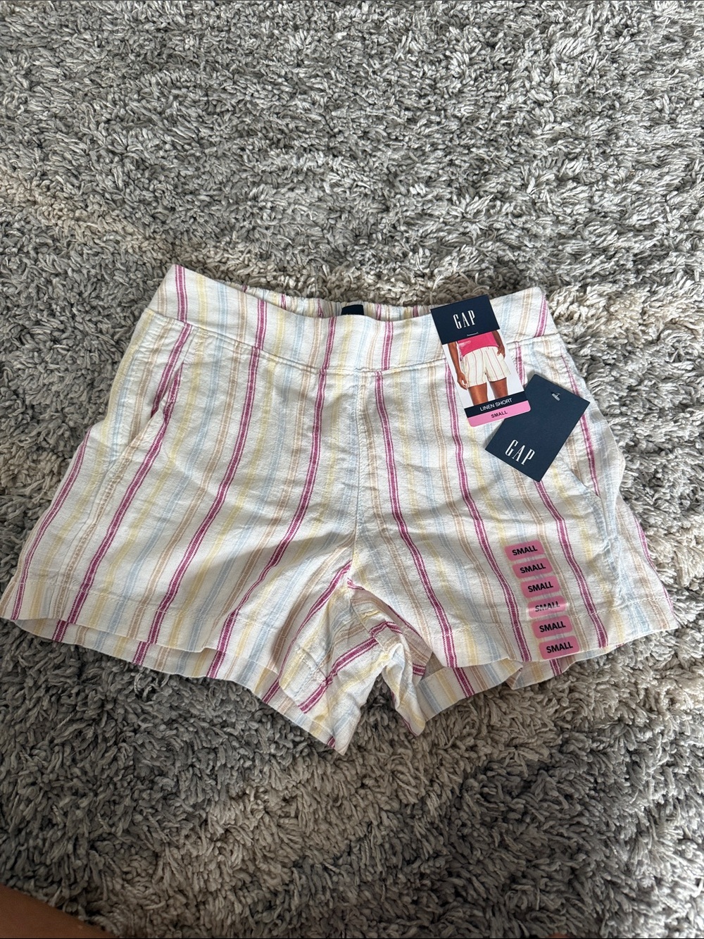 GAP Striped Linen-Blend Shorts in Cream with Pink & Yellow
